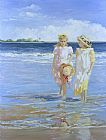 Sally Swatland Wall Art - Wading by the Shore